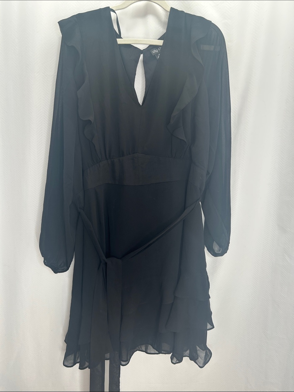 City Chic Black Chiffon Ruffle Long-Sleeve Dress